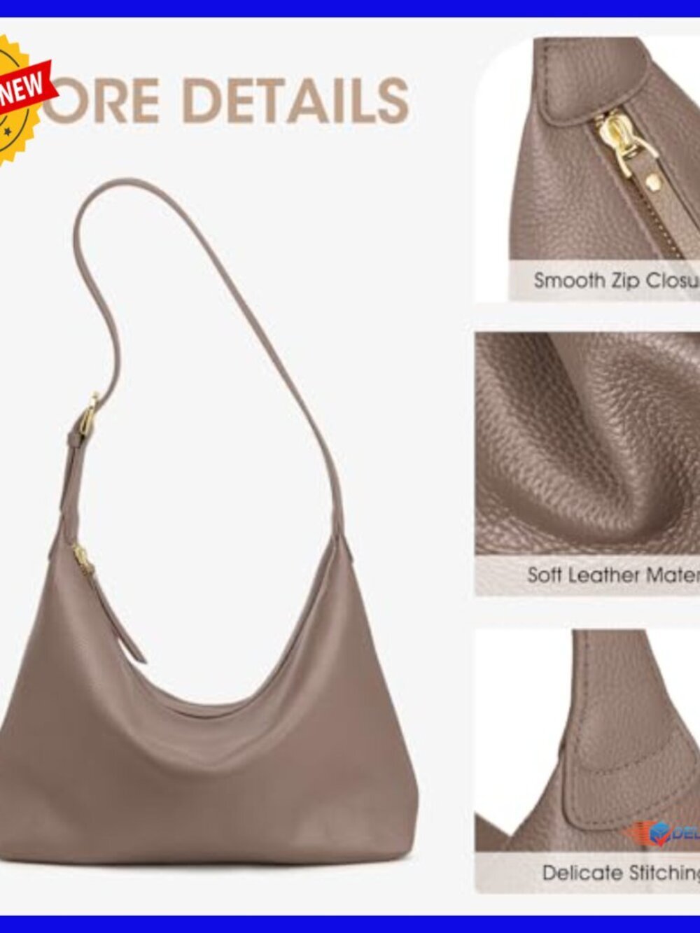 Medium Leather Hobo Crossbody Bag with Removable Strap for Work Casual - Picture 6 of 7